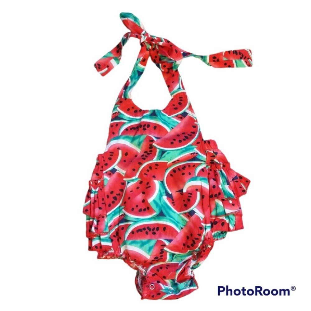 New With Tags Infant Watermelon Halter Romper and Headband Set